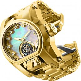 Model 28393 Men's Watch Mechanical Quartz Reserve Bolt Zeus Men 52mm Stainless Steel Dual Time Zone Gold Wristwatch224D