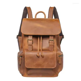 Backpack Vintage Leather For Men And Women Crazy Horse Travel Bag With Large Capacity Laptop