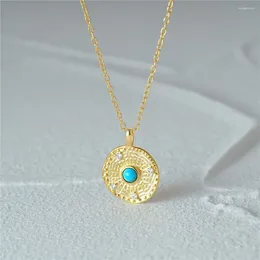 Chains BOAKO S925 Sterling Silver Necklaces For Women Sun-shaped Single Turquoise Pendant Necklace 18K Gold Plated Party Jewelry Gift