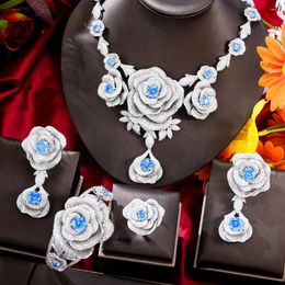 Necklace Earrings Set Missvikki Luxury Dubai 4pcs Bloom Flowers Jewellery For Women Party Show Bridal Wedding Accessories Gift High Quality