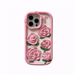 3D Pink Rose Case For iphone 15 14 pro max 13 12 Protect Cover Accessories For Apple iphone 11 14pro Creative Romatic Gift 3D Shell Case Back 1pc