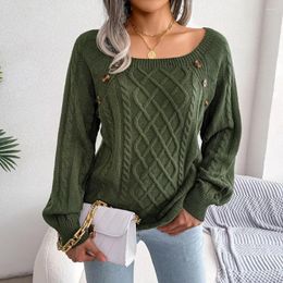 Women's Sweaters Autumn And Winter Leisure Fashion Versatile Square Neck Nail Button Fried Dough Twists Knit Comfort Pullover Sweater S-L