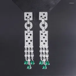 Dangle Earrings Brazilian Style Black Spot Leopard Long Geometric Emerald Green Tassel With 925 Silver Needle Jewellery Women