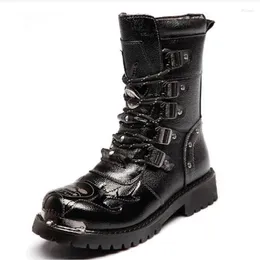 Boots Mens Motorcycle Leather Fashion Cowboy Shoes Outdoor Sports Military Tactical Gothic Punk D474