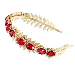 Luxury Colourful Gem Baroque Rhinestone Headbands For Women 2023 Fashion Gold Colour Leaf Hair Accessories Wedding Jewellery