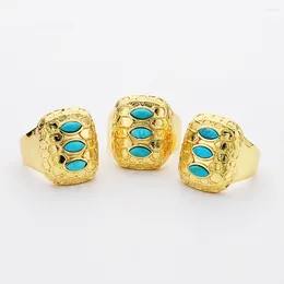 Cluster Rings BOROSA Freeform Turquoises Band 5Pcs Gold Plated Natural Ring Stone For Women Party ZG0457