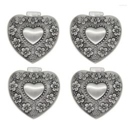 Jewelry Pouches 4X Classic Vintage Antique Heart Shape Box Ring Small Trinket Storage Organizer Chest Christmas Gift Silver