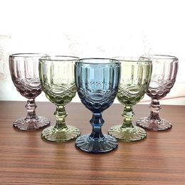 Hip Flasks 100pcs Lot Retro Vintage Relief Red Wine Cup Engraving Embossment Glass Household Juice Drink Champagne Goblet Assorted310M