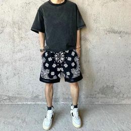 Men's Shorts Summer Retro Cashew Flower Printed Causal Loose Sports Hip-hop Five-quarter Pants Men Tops Male Sportswear