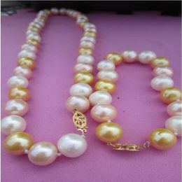 New Fine Genuine Pearls Jewellery 11-12 mm real natural south sea multicolor pearl necklace bracelet251T