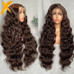 Synthetic Wigs Light brown synthetic lace wig XTRESS ultra long loose wave 13x4 front hair with baby daily fashionable style 231215