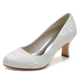 Dress Shoes Minishion Low Heel For Wedding Bridal Slip-on Lace Formal Party Evening Pumps JY151