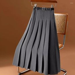 Skirts 2023 Autumn Winter High Waist Vintage Pleated All-match Skirt Female Solid Color Elegant A-line Folds Women Clothing