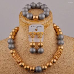 Necklace Earrings Set Premium Grey Glass Pearl Crystal African Bride Wedding Dress Accessories Nigeria Fashion Jewellery XK-28