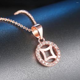 Pendant Necklaces Double Fair Fashion Hollow Geometric Round Necklace For Women Party Rose Gold Color Jewelry Gift Sale DFN636