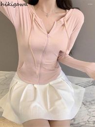 Women's Hoodies Tunic Pink Zip Up Hoodie For Women Y2k Crop Tops Hooded Long Sleeve Fashion Sweatshirts Casual Korean 2023 Ropa Mujer