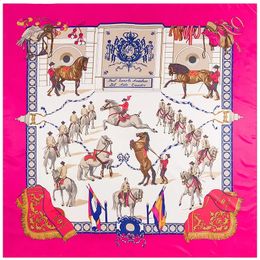 Scarves 130cm Twill Silk Scarf Horse Printing Big Square Scarf Women Bandana Shawl Luxury Brand Foulard Scarves Wraps For Ladies Echarpe 231214