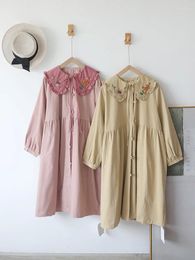 Women's Trench Coats 122cm Bust / Spring Autumn Women Sweet Mori Kei Girls Loose Mushroom Embroidered Comfortable Cotton