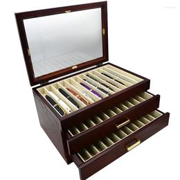 Slots Pen Display Box Wood Organizer Top Window Case Storage Collection