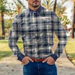 Men's Casual Shirts Mens Plaid Shirt Print Blouses Lapel Tops Button Cuff Long Sleeve Commute Workwear Classic Camisas De Hombre