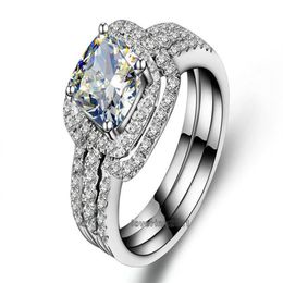 choucong Cushion cut 8mm Stone Diamond 10KT White Gold Filled 3-in-1 Engagement Wedding Ring Set Size 5-11 Gift303g