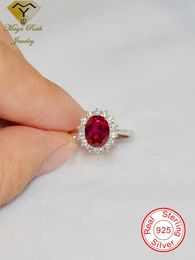 Wedding Rings Lab Created Ruby Real Echt 925 Sterling Silver Party Ring For Women Gemstone Halo Diana Princess Oval Shape Female Lover Gift 231214