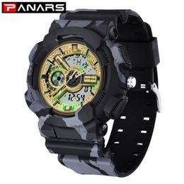 PANARS New Military Digital Watch Camouflage Outdoor Sports Double Display Electronic Waterproof Metre Watches for Men248h