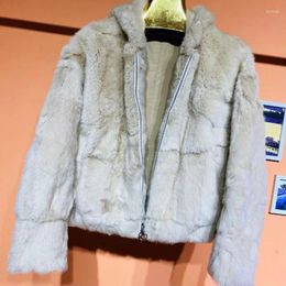 Women's Fur Real Rex Coat Women High Quality Hooded Jacket Thick Warm Short Zipper Outerwear Clothing