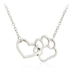 Hollow Out Cute Heart Dog Cat Paw Pendant Necklace Animal Print Friendship Jewellery Mother Child Love Necklaces249U
