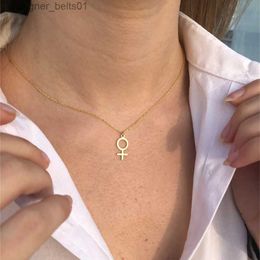 Pendant Necklaces Fashion Female Symbol Pendant Necklace for Women Stainless Steel Vintage Feminist Choker Jewelry Accessories Collares Para MujerL231215