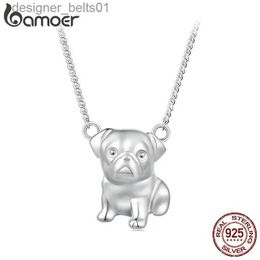Pendant Necklaces Bamoer 925 Sterling Silver Cute Pug Pendant Necklace Dog Neck Chain for Women Girls Birtay Gift Original Design Fine JewelryL231215