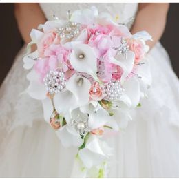 Decorative Flowers Wreaths Wedding bride holding flower PU calla lily drill buckle water drop waterfall po holding bouquet bridesmaid flower 231214