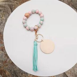 Tassel Bead String Bracelet Keychain Food Grade Silicone Beads Bracelets Women Girl Key Ring Wrist Strap LL