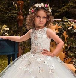 Girl Dresses Simple Applique Flower Dress White Fluffy Tulle Wedding Princess First Eucharistic Birthday Party