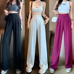 Women's Pants Straight Wide Leg Chic Office Wear Vintage High Ladies Trousers Korean Fashion Harajuku Loose Casual Streetwear