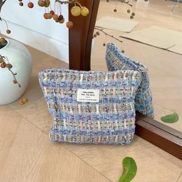 Cosmetic Bags Plaid Women Bag Retro Tweed Cloth Ladies Small Clutch Purse Travel Handbags Schoolgirl Pencil Storage Organizer