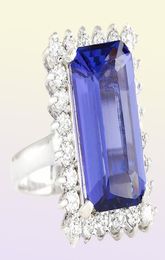 Large Dark Blue Square Zircon Stone Ring Fashion Jewellery Silver Crystal Rings For Engagement Wedding Jewellery L3K1163350632