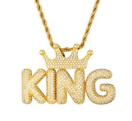 Hip Hop pendants Iced Out Crown Bubble Letters Custom Name Cubic Zircon Chain Pendants Necklaces For Men Jewelry3010485