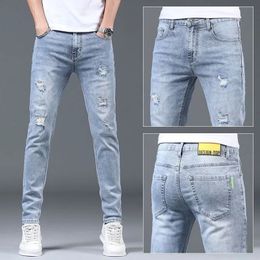 Men's Jeans 2023 Spring and Autumn Fashion Solid Colour Ripped Casual Slim Comfortable Large Size HighQuality Trousers 2836 231214