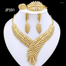 Necklace Earrings Set 18K Gold Plated Jewellery For Women Nigeria Brazilian Colour Italian Leaf Pattern Bracelet Ring