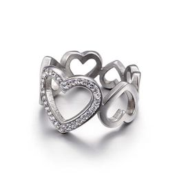 Fashion gold silver plated wide bands ring version stainless Hollow Heart Love Women rings quality jewelry2803