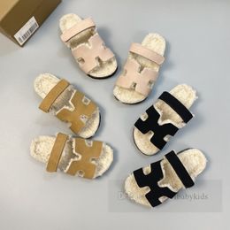 Children suede fleece warm slippers Fashion boys girls non-slip soft bottom shoes autumn winter kids outdoor cork slippers Z6059