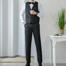 Men's Suits 3Pcs Men Suit Set Solid Color Buttons Vest Shirt Pants With Bow Tie Fashion Slim Mens Casual Business Groom Wedding Dress