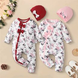 Rompers 0-18 Months Newborn Baby Girl Romper Clothes Long Sleeve Flower Bodysuit Costume Lovely Baby Spring Jumpsuit Outfit with HatL231114