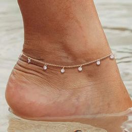 여성을위한 간단한 테니스 발목 14K 옐로우 골드 입방 식 지르코니아 발 다리 체인 발목 팔찌 해변 보석 매일 마모