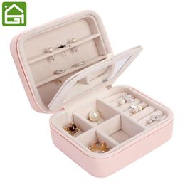 Small Portable Travel Leather Jewelry Storage Bag with Mirror Jewelry Organizer Gift Box for Rings Earring Necklace and Bracelet2797