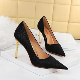 Dress Shoes BIGTREE European And American Style Sexy Metal Heel Thin Fabric Surface Shallow Mouth Pointed High Heels