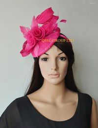 Pink Fuchsia Feather Fascinator Kentucky Derby Hats Sinamay Wedding Women's Hat For Melbourne Cup Races Wedding.