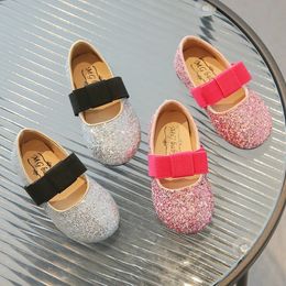 Flat shoes Girls Princess Shoes Cover Toe Glimmer Elastic Band Children Ballet Flats 21-30 Toddler Flexiable Sliver Pink Luxury Kids Shoes 231215