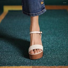 Sandals Elegant Sheepskin Ladies Shoes Peep Toe Roman Style Pumps Summer Platform Thick Heel Chunky Women